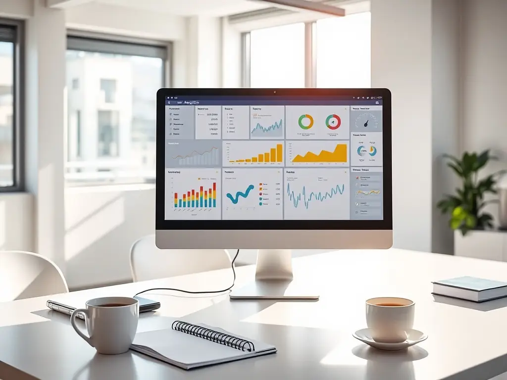 An image showing a digital dashboard with automated workflows and analytics, representing Business Process Automation.