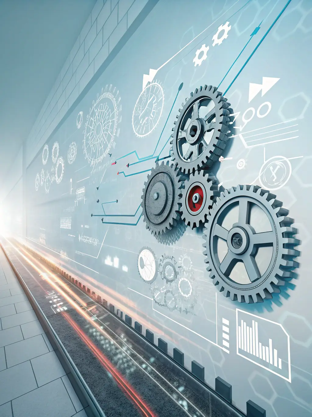 A sleek, modern graphic depicting interconnected gears and data streams, symbolizing business process automation. The image should convey efficiency and seamless integration.