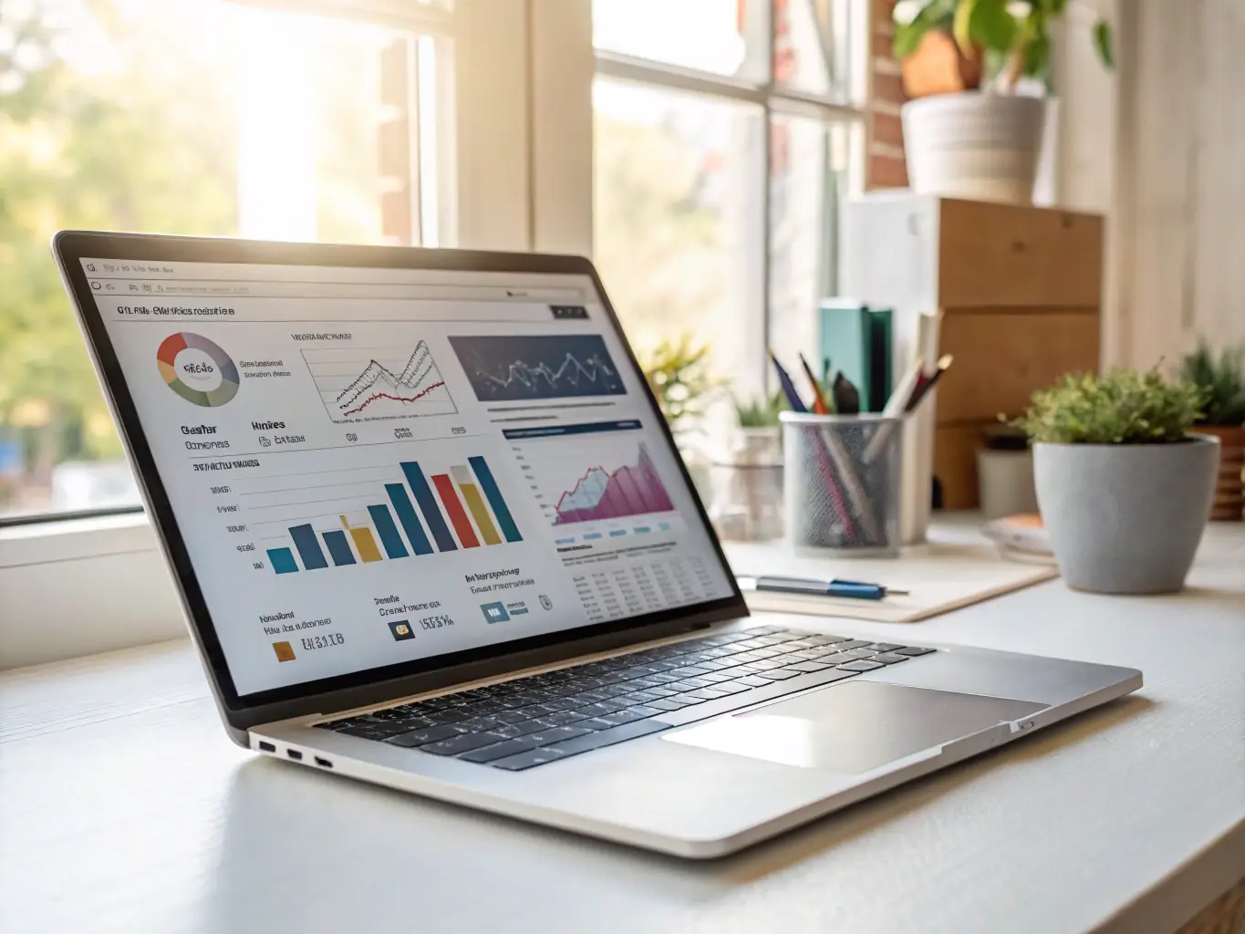 A sleek laptop displaying an e-commerce website with product listings, representing Web Development and E-commerce services.
